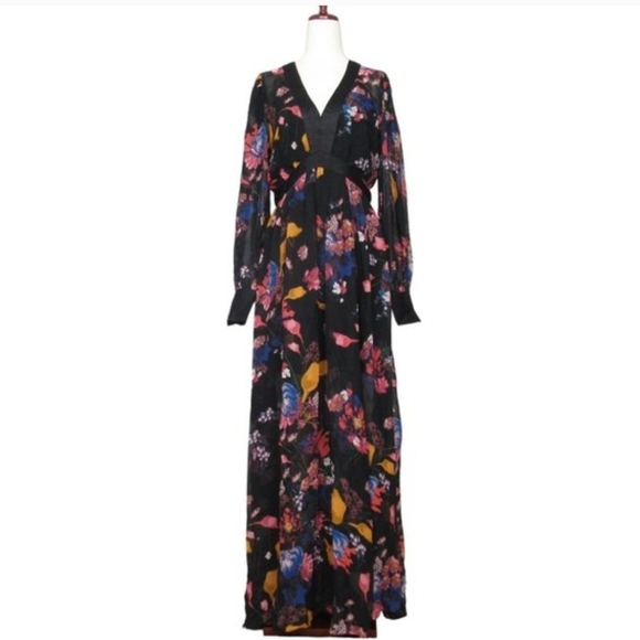 Maeve Anthropologie Deep V Floral Jewel Tone Printed Maxi Dress - Picture 4 of 10